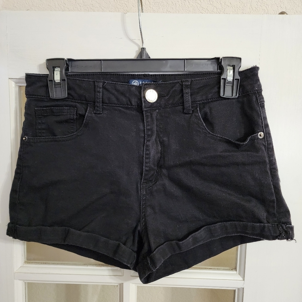 BoomBoom Jeans Black Denim Shorts Juniors Size 13 Rolled Hem High Rise Casual